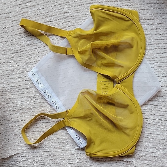 💗  CUUP The Plunge Mesh Underwire UW Bra Yellow Sun 34F 34DDD New - Picture 2 of 10